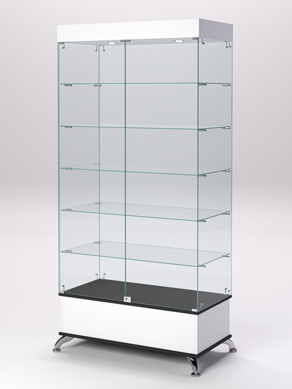 Витрина стеклянная ПРИМАВЕРА ПОДИУМ КЛАССИК №509-Ф (с дверками, задняя стенка - стекло), Белый и Черный