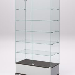 Витрина стеклянная ПРИМАВЕРА ПОДИУМ КЛАССИК №509-Ф (с дверками, задняя стенка - стекло), Серый и Дуб Венге