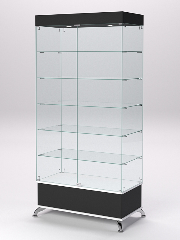 Витрина стеклянная ПРИМАВЕРА ПОДИУМ КЛАССИК №509-Ф (с дверками, задняя стенка - стекло), Черный и Белый