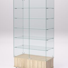 Витрина стеклянная ПРИМАВЕРА ПОДИУМ МОДЕРН №509-Ф (с дверками, задняя стенка - стекло), Дуб Сонома
