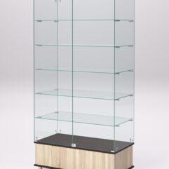 Витрина стеклянная ПРИМАВЕРА ПОДИУМ МОДЕРН №509-Ф (с дверками, задняя стенка - стекло), Дуб Сонома и Дуб Венге
