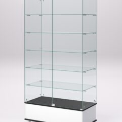 Витрина стеклянная ПРИМАВЕРА ПОДИУМ МОДЕРН №509-Ф (с дверками, задняя стенка - стекло), Белый и Черный