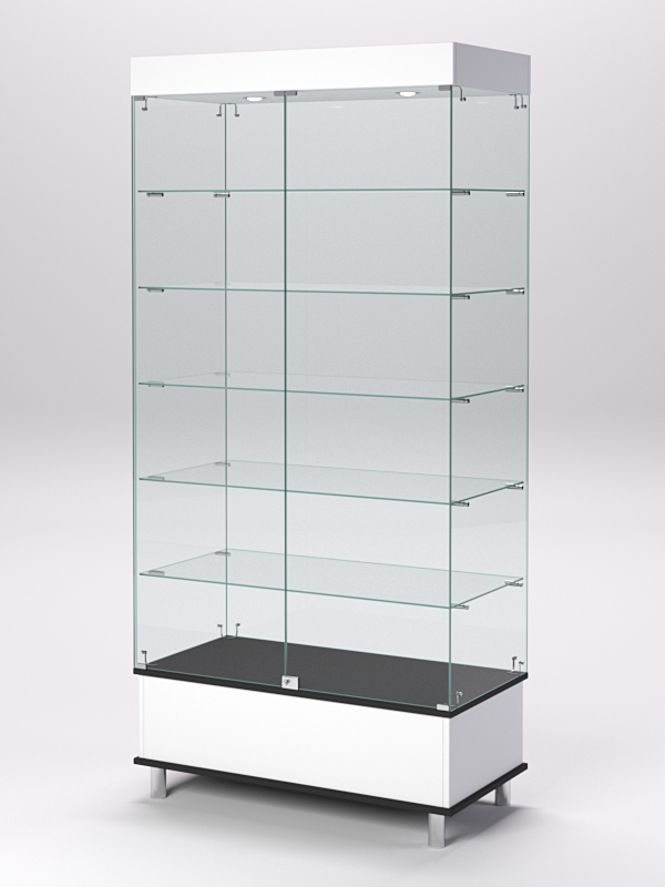 Витрина стеклянная ПРИМАВЕРА ПОДИУМ МОДЕРН №509-Ф (с дверками, задняя стенка - стекло), Белый и Черный
