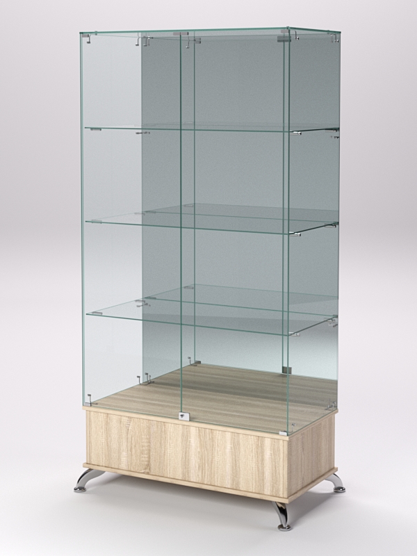 Витрина стеклянная ПРИМАВЕРА ПОДИУМ КЛАССИК №11 (с дверками, задняя стенка - зеркало), Дуб Сонома