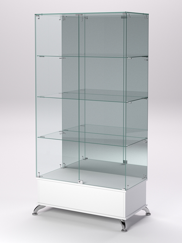 Витрина стеклянная ПРИМАВЕРА ПОДИУМ КЛАССИК №11 (с дверками, задняя стенка - зеркало), Белый