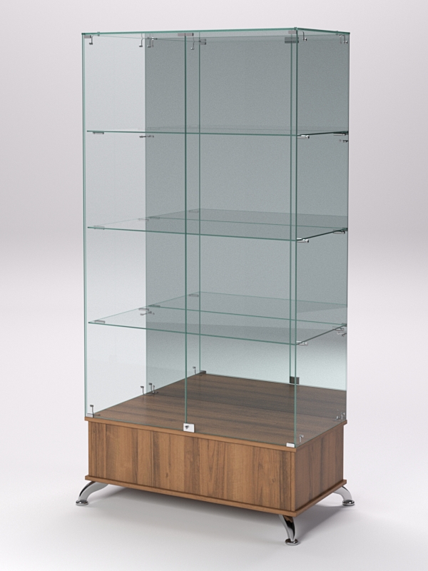 Витрина стеклянная ПРИМАВЕРА ПОДИУМ КЛАССИК №11 (с дверками, задняя стенка - зеркало), Орех