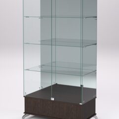 Витрина стеклянная ПРИМАВЕРА ПОДИУМ КЛАССИК №11 (с дверками, задняя стенка - зеркало), Дуб Венге