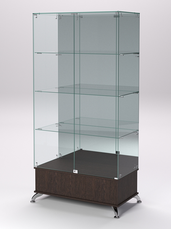 Витрина стеклянная ПРИМАВЕРА ПОДИУМ КЛАССИК №11 (с дверками, задняя стенка - зеркало), Дуб Венге