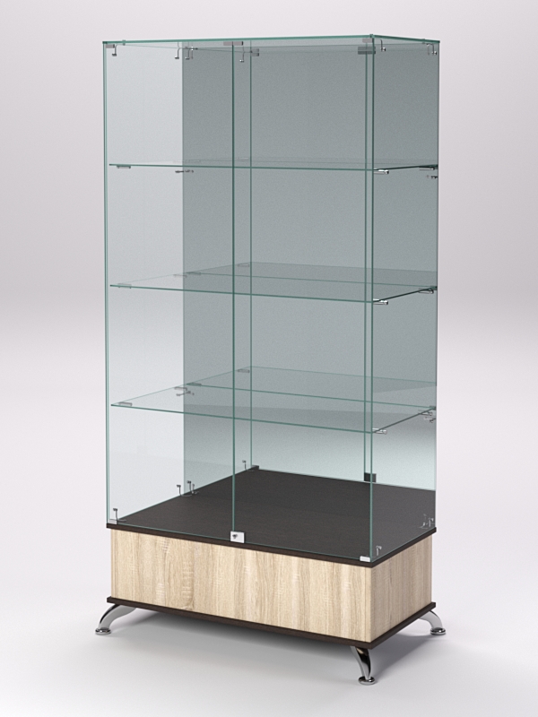 Витрина стеклянная ПРИМАВЕРА ПОДИУМ КЛАССИК №11 (с дверками, задняя стенка - зеркало), Дуб Сонома и Дуб Венге