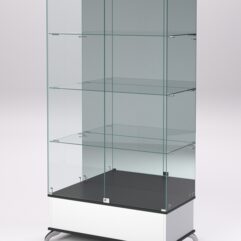 Витрина стеклянная ПРИМАВЕРА ПОДИУМ КЛАССИК №11 (с дверками, задняя стенка - зеркало), Белый и Черный