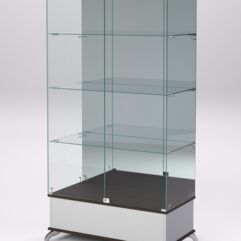 Витрина стеклянная ПРИМАВЕРА ПОДИУМ КЛАССИК №11 (с дверками, задняя стенка - зеркало), Серый и Дуб Венге