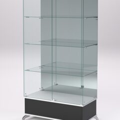 Витрина стеклянная ПРИМАВЕРА ПОДИУМ КЛАССИК №11 (с дверками, задняя стенка - зеркало), Черный и Белый