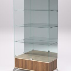 Витрина стеклянная ПРИМАВЕРА ПОДИУМ КЛАССИК №11 (с дверками, задняя стенка - зеркало), Орех и Дуб Сонома