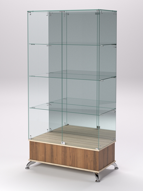 Витрина стеклянная ПРИМАВЕРА ПОДИУМ КЛАССИК №11 (с дверками, задняя стенка - зеркало), Орех и Дуб Сонома