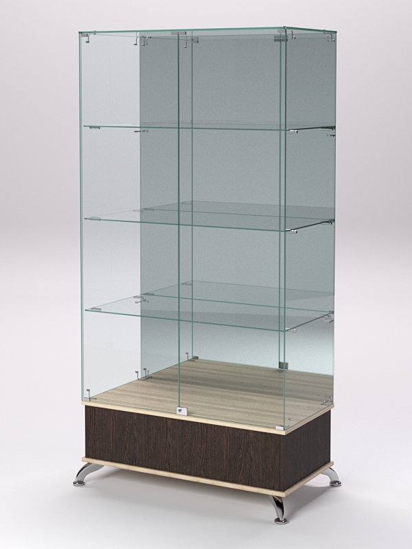 Витрина стеклянная ПРИМАВЕРА ПОДИУМ КЛАССИК №11 (с дверками, задняя стенка - зеркало), Дуб Венге и Дуб Сонома
