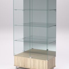 Витрина стеклянная ПРИМАВЕРА ПОДИУМ МОДЕРН №11 (с дверками, задняя стенка - зеркало), Дуб Сонома