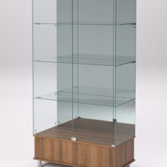 Витрина стеклянная ПРИМАВЕРА ПОДИУМ МОДЕРН №11 (с дверками, задняя стенка - зеркало), Орех