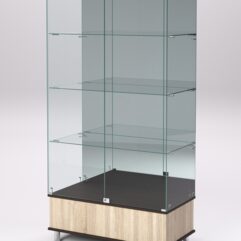 Витрина стеклянная ПРИМАВЕРА ПОДИУМ МОДЕРН №11 (с дверками, задняя стенка - зеркало), Дуб Сонома и Дуб Венге