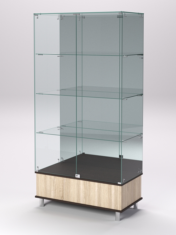 Витрина стеклянная ПРИМАВЕРА ПОДИУМ МОДЕРН №11 (с дверками, задняя стенка - зеркало), Дуб Сонома и Дуб Венге
