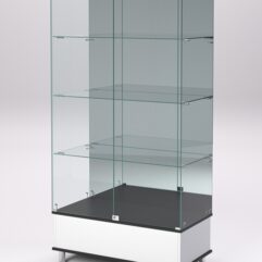 Витрина стеклянная ПРИМАВЕРА ПОДИУМ МОДЕРН №11 (с дверками, задняя стенка - зеркало), Белый и Черный