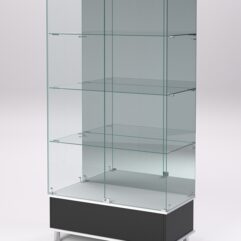 Витрина стеклянная ПРИМАВЕРА ПОДИУМ МОДЕРН №11 (с дверками, задняя стенка - зеркало), Черный и Белый