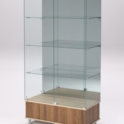 Витрина стеклянная ПРИМАВЕРА ПОДИУМ МОДЕРН №11 (с дверками, задняя стенка - зеркало), Орех и Дуб Сонома