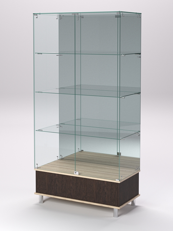Витрина стеклянная ПРИМАВЕРА ПОДИУМ МОДЕРН №11 (с дверками, задняя стенка - зеркало), Дуб Венге и Дуб Сонома