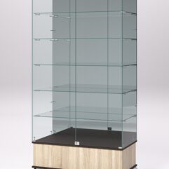 Витрина стеклянная ПРИМАВЕРА ПОДИУМ КЛАССИК №511 (с дверками, задняя стенка - зеркало), Дуб Сонома и Дуб Венге