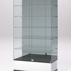 Витрина стеклянная ПРИМАВЕРА ПОДИУМ КЛАССИК №511 (с дверками, задняя стенка - зеркало), Белый и Черный