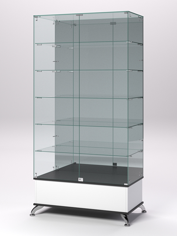 Витрина стеклянная ПРИМАВЕРА ПОДИУМ КЛАССИК №511 (с дверками, задняя стенка - зеркало), Белый и Черный