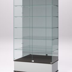 Витрина стеклянная ПРИМАВЕРА ПОДИУМ КЛАССИК №511 (с дверками, задняя стенка - зеркало), Серый и Дуб Венге