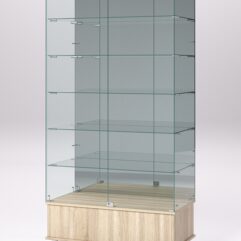 Витрина стеклянная ПРИМАВЕРА ПОДИУМ МОДЕРН №511 (с дверками, задняя стенка - зеркало), Дуб Сонома