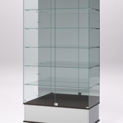 Витрина стеклянная ПРИМАВЕРА ПОДИУМ МОДЕРН №511 (с дверками, задняя стенка - зеркало), Серый и Дуб Венге