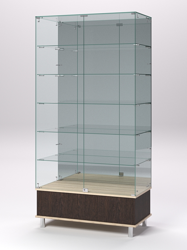 Витрина стеклянная ПРИМАВЕРА ПОДИУМ МОДЕРН №511 (с дверками, задняя стенка - зеркало), Дуб Венге и Дуб Сонома