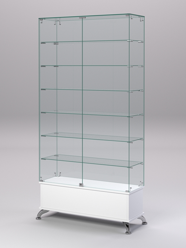 Витрина стеклянная ПРИМАВЕРА ПОДИУМ КЛАССИК №35 (с дверками, задняя стенка - стекло), Белый