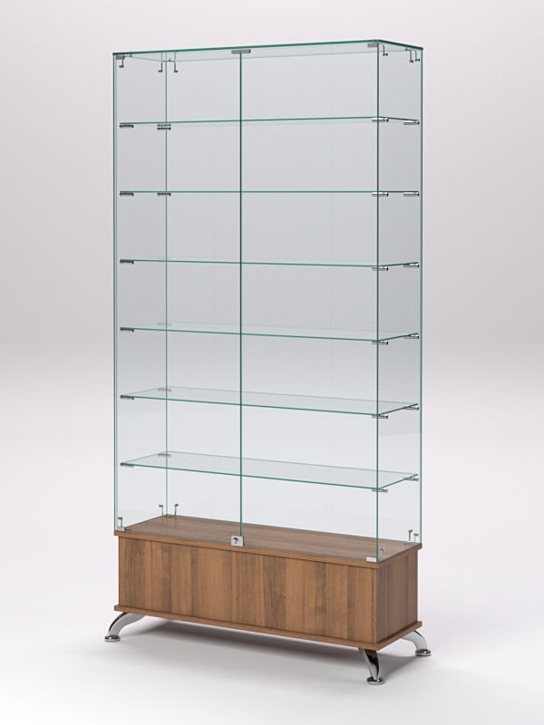 Витрина стеклянная ПРИМАВЕРА ПОДИУМ КЛАССИК №35 (с дверками, задняя стенка - стекло), Орех