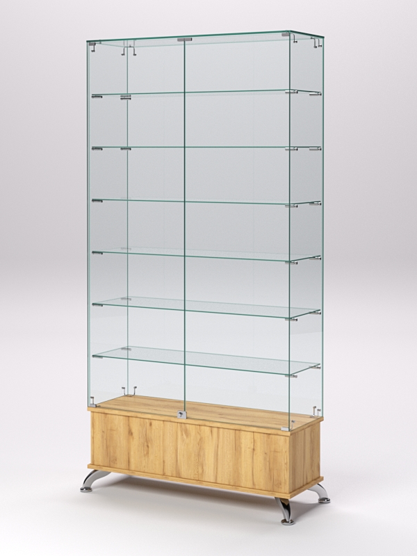 Витрина стеклянная ПРИМАВЕРА ПОДИУМ КЛАССИК №35 (с дверками, задняя стенка - стекло), Дуб Золотистый