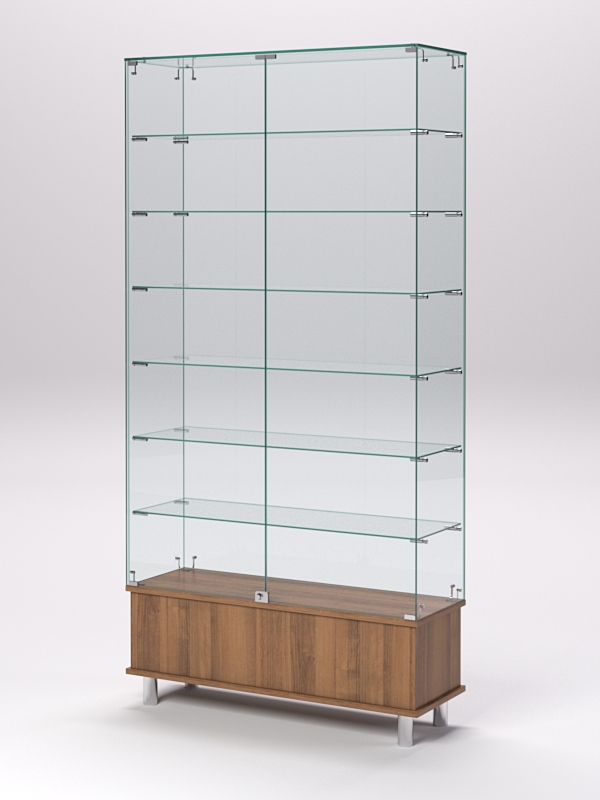 Витрина стеклянная ПРИМАВЕРА ПОДИУМ МОДЕРН №35 (с дверками, задняя стенка - стекло), Орех