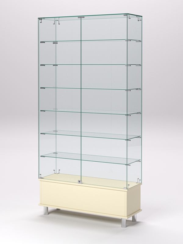 Витрина стеклянная ПРИМАВЕРА ПОДИУМ МОДЕРН №35 (с дверками, задняя стенка - стекло), Крем Вайс