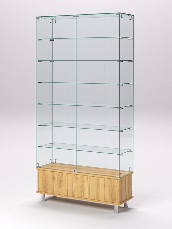 Витрина стеклянная ПРИМАВЕРА ПОДИУМ МОДЕРН №35 (с дверками, задняя стенка - стекло), Дуб Золотистый