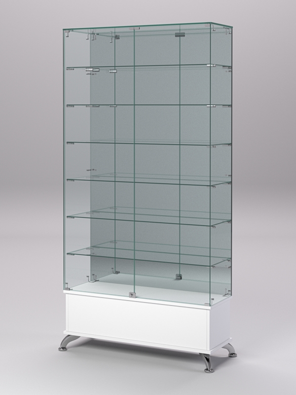 Витрина стеклянная ПРИМАВЕРА ПОДИУМ КЛАССИК №36 (с дверками, задняя стенка - зеркало), Белый