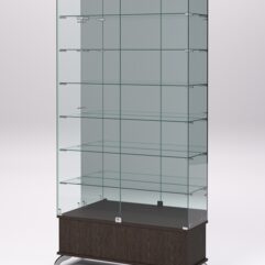 Витрина стеклянная ПРИМАВЕРА ПОДИУМ КЛАССИК №36 (с дверками, задняя стенка - зеркало), Дуб Венге