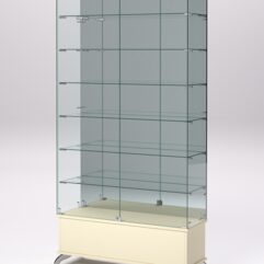 Витрина стеклянная ПРИМАВЕРА ПОДИУМ КЛАССИК №36 (с дверками, задняя стенка - зеркало), Крем Вайс