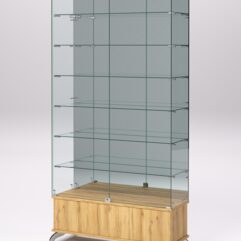 Витрина стеклянная ПРИМАВЕРА ПОДИУМ КЛАССИК №36 (с дверками, задняя стенка - зеркало), Дуб Золотистый