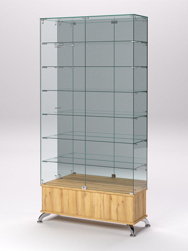 Витрина стеклянная ПРИМАВЕРА ПОДИУМ КЛАССИК №36 (с дверками, задняя стенка - зеркало), Дуб Золотистый