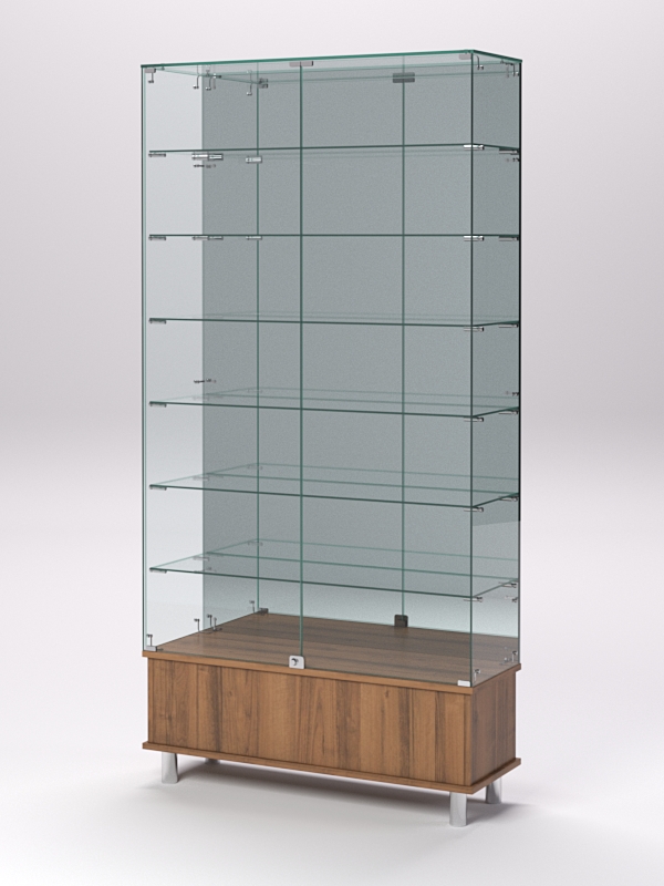 Витрина стеклянная ПРИМАВЕРА ПОДИУМ МОДЕРН №36 (с дверками, задняя стенка - зеркало), Орех