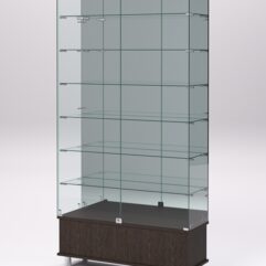 Витрина стеклянная ПРИМАВЕРА ПОДИУМ МОДЕРН №36 (с дверками, задняя стенка - зеркало), Дуб Венге