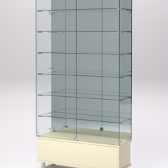 Витрина стеклянная ПРИМАВЕРА ПОДИУМ МОДЕРН №36 (с дверками, задняя стенка - зеркало), Крем Вайс