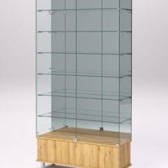 Витрина стеклянная ПРИМАВЕРА ПОДИУМ МОДЕРН №36 (с дверками, задняя стенка - зеркало), Дуб Золотистый