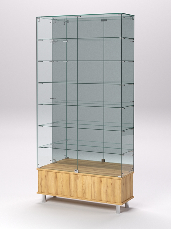Витрина стеклянная ПРИМАВЕРА ПОДИУМ МОДЕРН №36 (с дверками, задняя стенка - зеркало), Дуб Золотистый